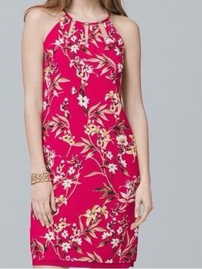 White House Black Market Floral Halter Mini Dress in Fuchsia